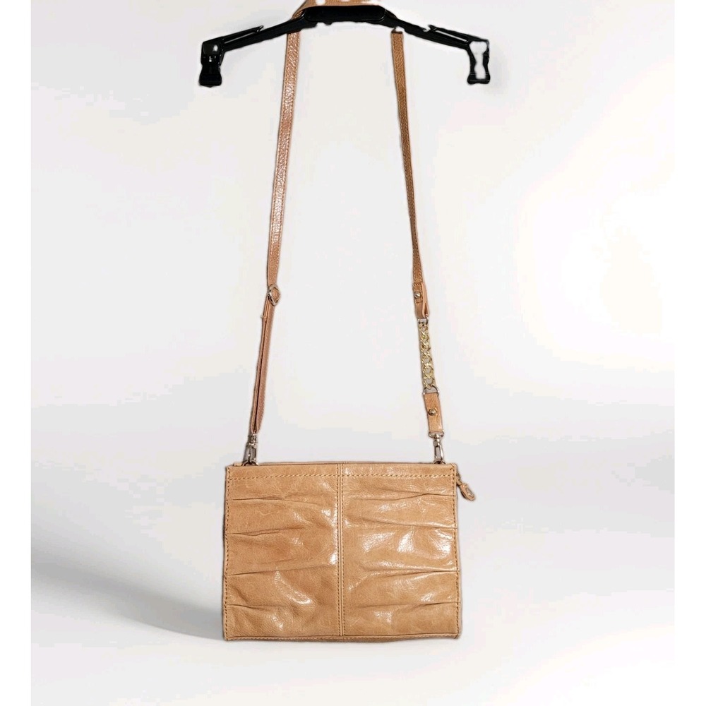 THE SAK Tan Glazed Leather Crossbody Pleated Bag/Purse Zip Top Removable Strap